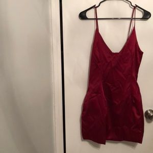 Satin red skater dress.